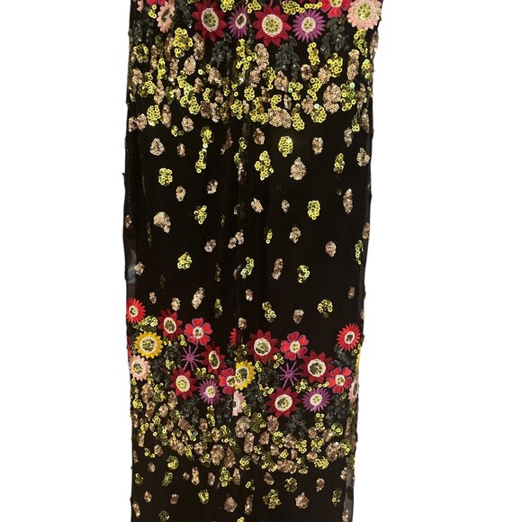 Black Floral Embroidered Maxi Dress With Spaghetti Straps & V-Neckline - Picture 3 of 13